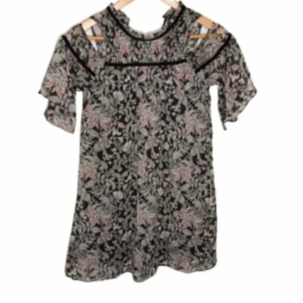 Floral Cold Shoulder High Neck Blouse